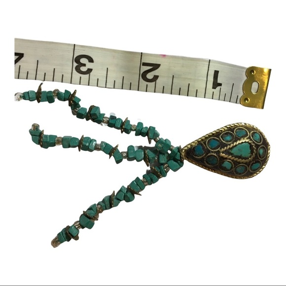 VINTAGE Turquoise and gold tone with bead tassels brooch pin - Picture 5 of 5